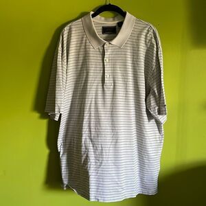 Greg Norman Men's White Golf Polo Shirt W/Green & Blue Stripes Size XXL